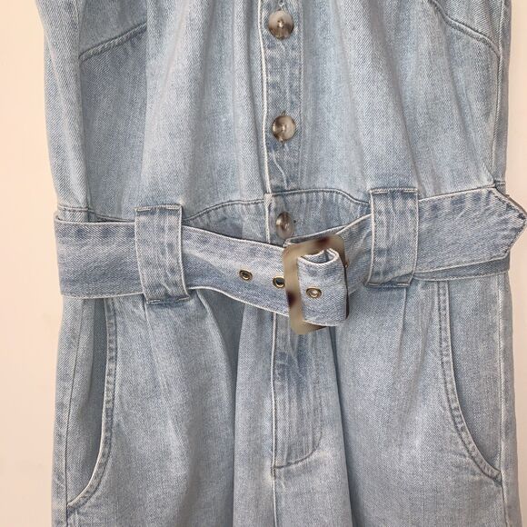 SHOW ME YOUR MUMU Rancho Mirage Shorts Romper Belted Blue Medium Rodeo Classic - Picture 9 of 9
